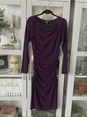 Lauren Ralph Lauren Plum Long-Sleeve Ruched Sheath Dress
